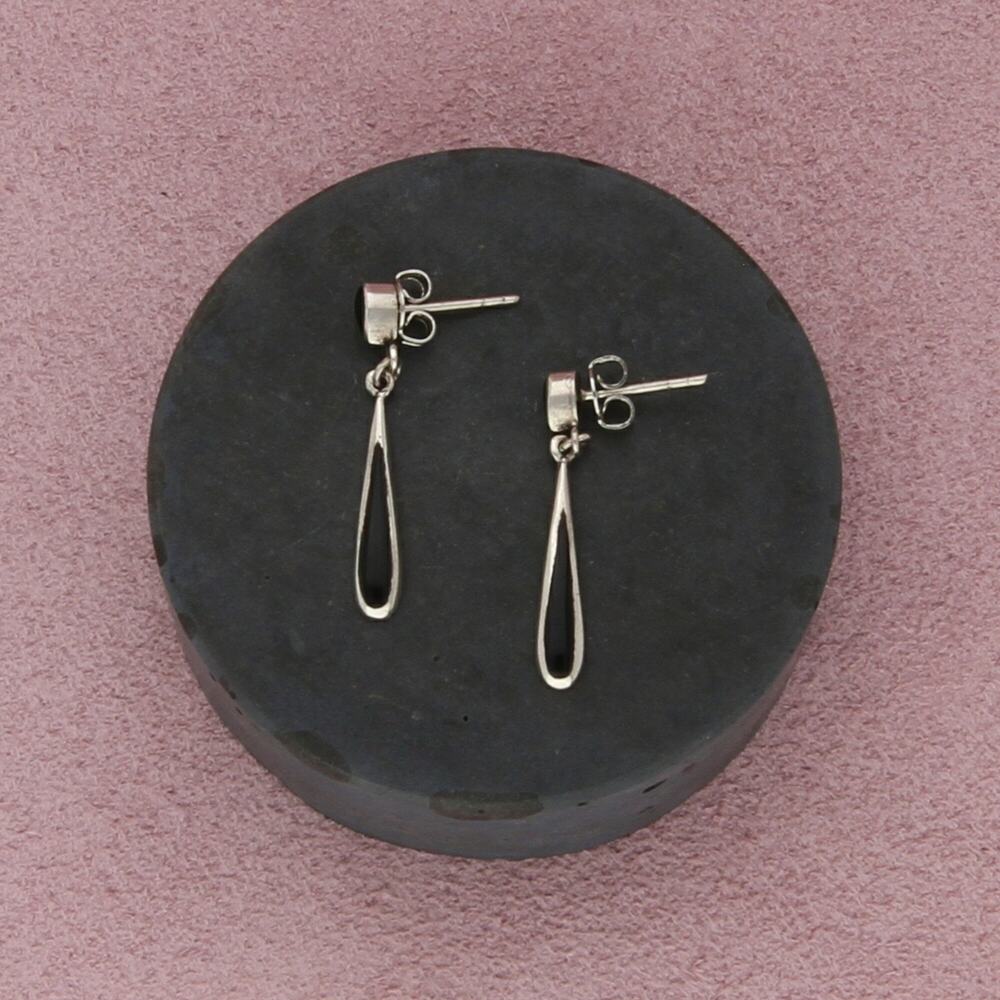sterling silver vintage dainty black onyx drop dangle post earrings